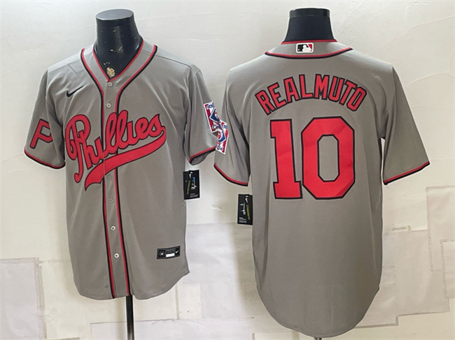 Men's Philadelphia Phillies #10 J.T. Realmuto Gray 2026 Field of Dreams Stadium Stitched Baseball Jersey